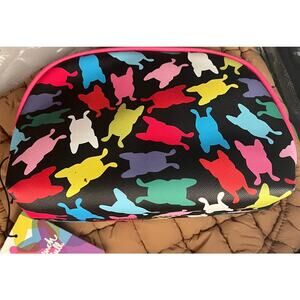 French Bull Dog Print Cosmetic Makeup Bag zip close black bright Multicolor NWT